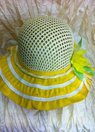 Шляпка для девочки  из текстильной ленты и рисовой соломки 51-53 см3 фото