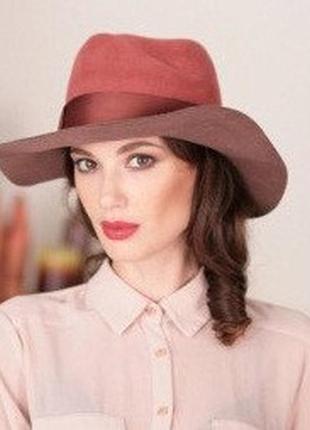 Капелюх з фетру чоловічого стилю колір теракот - фісташка поля 7 см розмір 55