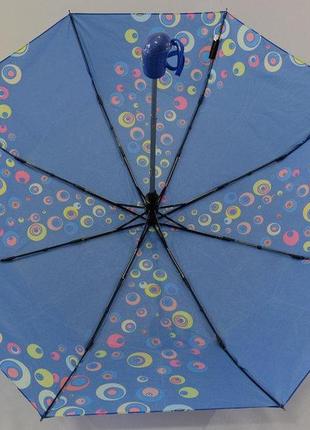 Женский  зонт на 8 спиц  полуавтомат цвет синий с рисунком4 фото