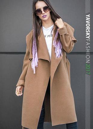 Пальто с большим отложным воротником цвет светло бежевый s m