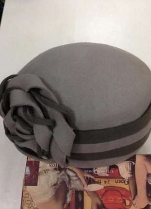 Фетровий жіноча шапка таблетка чалма польща тільки сірий колір2 фото