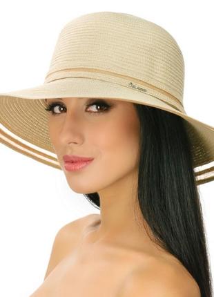 Бежевая женская  летняя шляпа поля средние 10.5 см по краю прозрачные