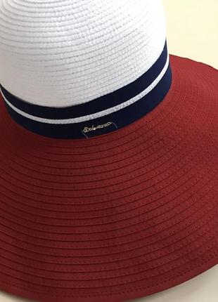 Женская шляпа широкополая с моделируемыми полями верх белый поле синее4 фото