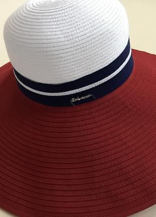 Женская шляпа широкополая с моделируемыми полями верх белый поле синее5 фото