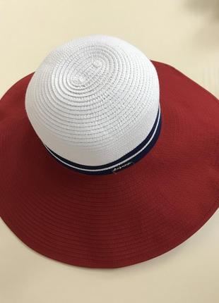 Женская шляпа широкополая с моделируемыми полями верх белый поле синее2 фото