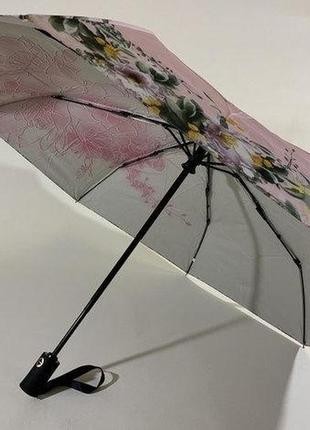 Женский зонт автомат на 8 спиц антиветер цвет бежевый с цветочным принтом1 фото