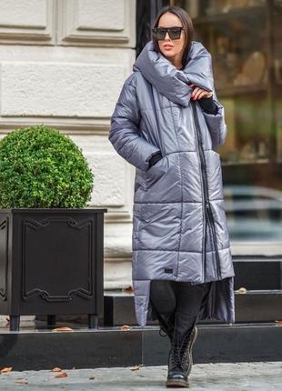 Женское пальто с большим воротником : s, m, l, xl. светло серое