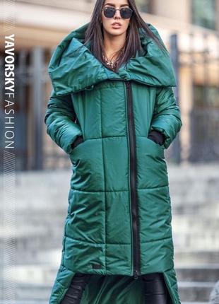 Женское пальто с большим воротником : s, m, l, xl. цвет зеленый