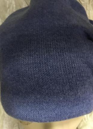 Зимова кашемірова шапка з об'ємним плетінням колір джинс2 фото