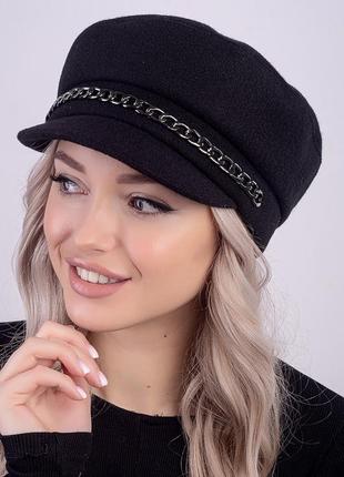 Картуз кепка жіночий драп із великим ланцюгом різні кольори3 фото