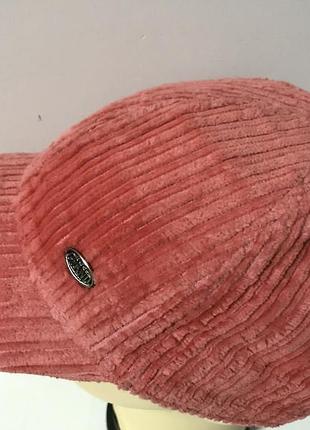 Розовая бейсболка  из крупного хлопкового вельвета 55-57