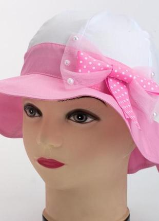 Хлопковая шляпка панама белая с розовым полем и бантиком р-р 48-50 см1 фото