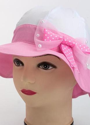 Бавовняний капелюшок панама білий із рожевим полем і бантиком р-р 48-50 см