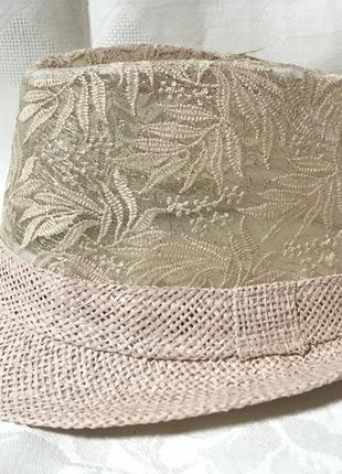 Женская шляпа ажурная шёлковая вышивка  цвет пудра и розовый