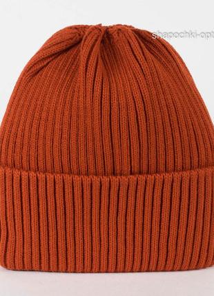 Шапка в спортивном стиле унисекс с отворотом  терракот и коричневый