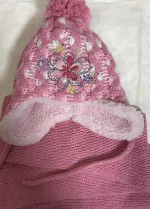 Комплект дитяча шапочка + шарф від півроку до 2 років колір рожевий1 фото