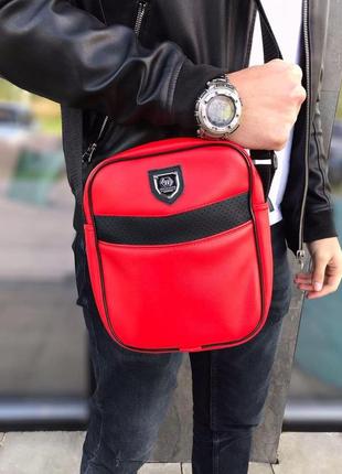 Мужская сумка philipp plein красная барсетка через плечо мессенджер