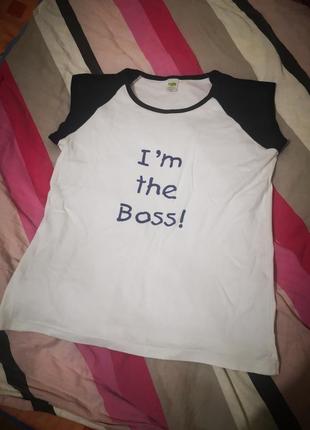 Крутейшая белая футболка с надписью i'm the boss!, кофта фирмы cafe press, бело-черная1 фото