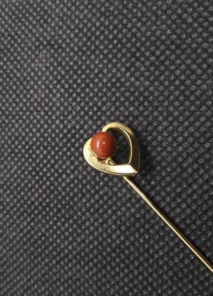 Брошь игла сердечко с бусинкой
