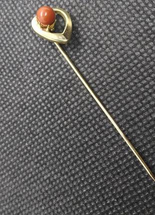 Брошь игла сердечко с бусинкой