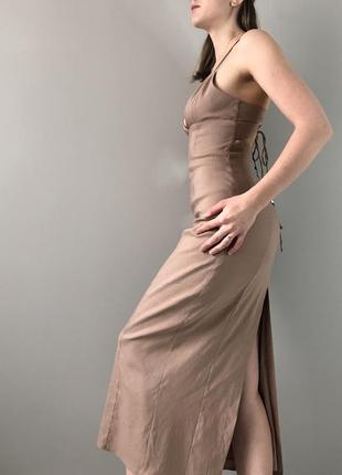 Льняное платье макси со шлецой zara лляне плаття миди максі з розрізом сукня з льону міді зара