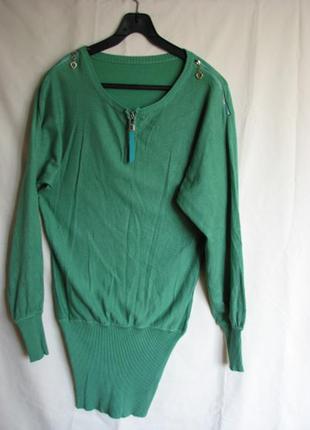 Оригінальне трикотажне плаття зеленого кольору з блискавками3 фото