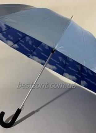 Зонт трость  женская полуавтомат 16 спиц с облаками под куполом3 фото