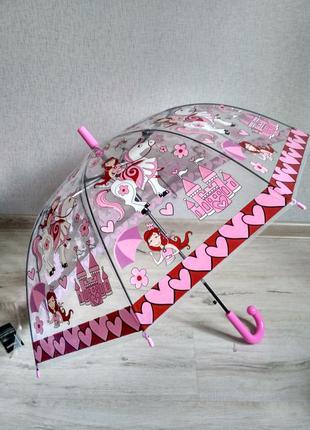 Дитячий прозорий купольний парасолька-тростина 2-6 грибочком принцеси2 фото