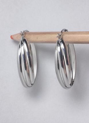 Сережки сережки сережки об'ємні об'ємні широкі овальні круглі довгі під срібло, срібні сріблясті2 фото