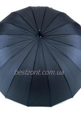 Мужской зонт трость полуавтомат на 16 спиц  чёрный2 фото