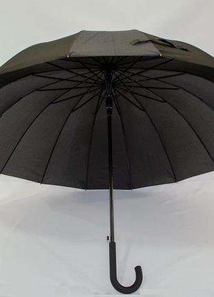 Мужской зонт трость полуавтомат на 16 спиц  чёрный1 фото