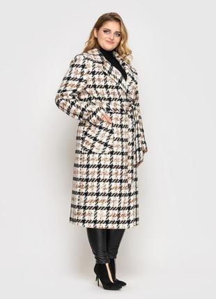 Модное демисезонное пальто в принт "гусиная лапка" цвет белый, больших размеров от 50 до 563 фото