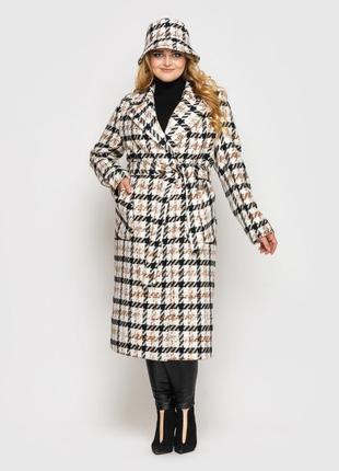 Модное демисезонное пальто в принт "гусиная лапка" цвет белый, больших размеров от 50 до 566 фото