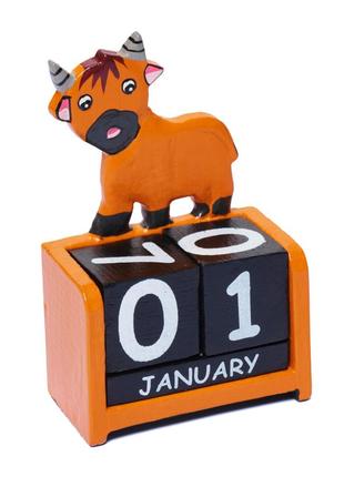 Календарь настольный деревянный бык телец,15см*10см