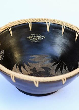 Миска керамічна глибока з ротанга опліткою діаметр 27см