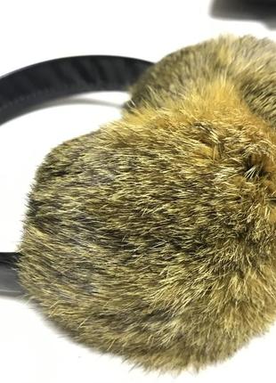 Наушники на широком обруче из меха кролика цвет оливковый1 фото