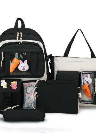 Рюкзак школьный набор 4 в 1 для девочек 5-11 класса, высота 46 см, в комплекте клатч, сумка, пенал - черный