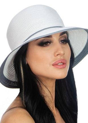 Женская летняя шляпа  цвет белый с серым ободком