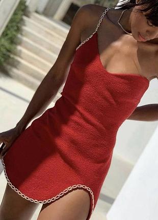 Плаття ошатне з камінням із вирізом червоне zara оригінал