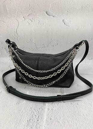 Шкіряна сумочка на плече, натуральна шкіра чорна