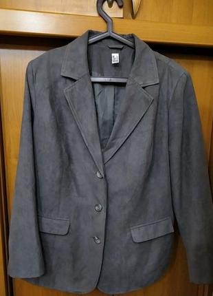 54-56 батал большой размер шикарный серый офисный пиджак жакет9 фото