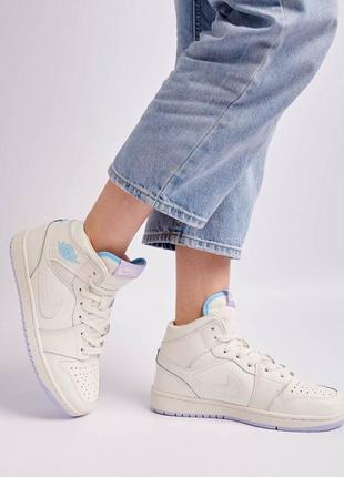 Nike jordan 1 mid milk essential новинка женские высокие молочные сиреневые кроссовки найк джордан тренд весна осень лето молочні фіолетові кросівки1 фото