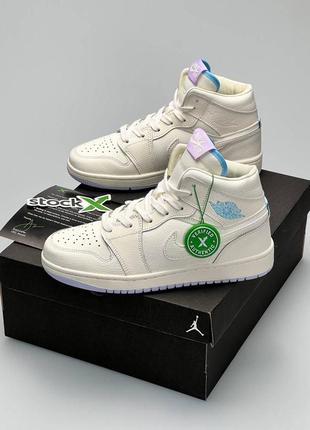 Nike jordan 1 mid milk essential новинка женские высокие молочные сиреневые кроссовки найк джордан тренд весна осень лето молочні фіолетові кросівки9 фото