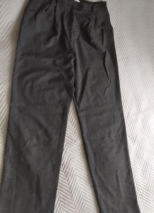 Широкие брюки с защипами шерсть серые2 фото