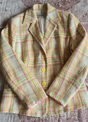 💖💖💖 винтажный твидовый  блейзер пиджак  жакет в клетку шелк шерсть  louis feraud