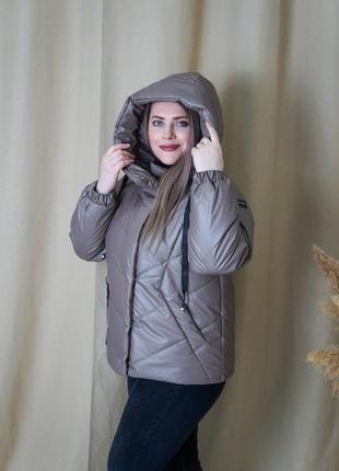 Весенняя куртка «sabini» плащевка-кожа - графит😊