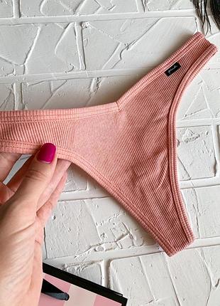 Трусики victoria’s secret pink оригинал труси стрінги в рубчик