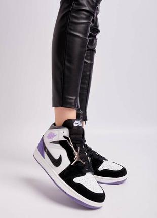 Nike jordan 1 mid se purple высокие фиолетовые сиреневые кроссовки найк джордан тренд весна лето осень жіночі високі фіолетові кросівки4 фото