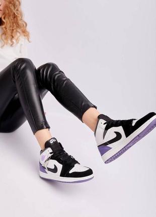 Nike jordan 1 mid se purple высокие фиолетовые сиреневые кроссовки найк джордан тренд весна лето осень жіночі високі фіолетові кросівки8 фото
