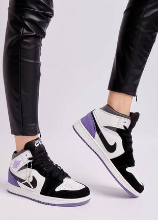 Nike jordan 1 mid se purple высокие фиолетовые сиреневые кроссовки найк джордан тренд весна лето осень жіночі високі фіолетові кросівки2 фото